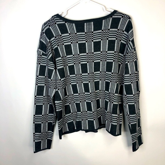 Lety & Me gray charcoal geometric pattern long sleeve crew neck sweaterM - Picture 7 of 14